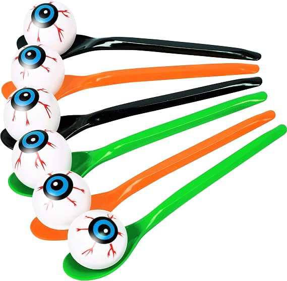 24 Packs Halloween Games for Party: Eyeball Spoon Relay Race Toys Set