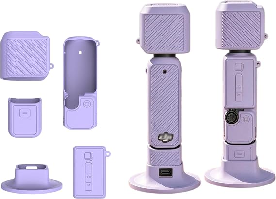 Popcket 4 シリコンケース、保護ケース レンズプロテクター 傷防止 スリーブスキン スタンドベース付き DJI OSMO Pocket 4 Standard/Creator Combo Accessories対応 パープル