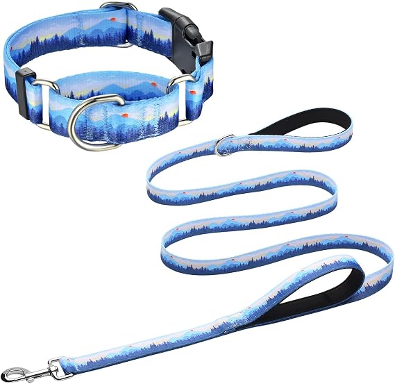 Hikiko 16.5-23.5 inches Dog Collar and 6FT Leash, Soft Nylon Pet Collars and Double Handle Leashes for Large Dog