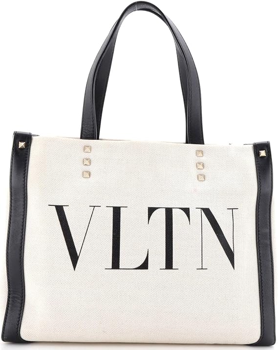 Pre-Loved Grande Plage VLTN Tote Canvas Medium, White