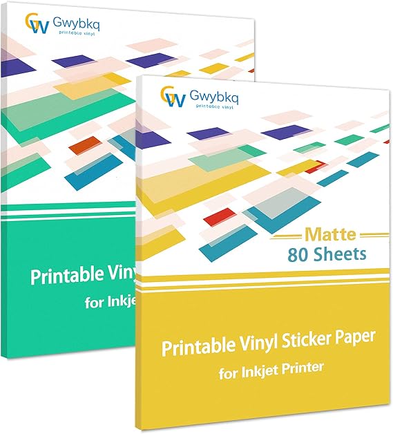 Printable Vinyl Sticker Paper for Inkjet Printer, 80 Sheets Matte, 50 Sheets Glossy White Waterproof Decal Paper, Tear & Scratch Resistant