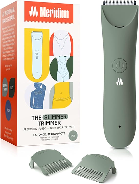MERIDIAN The Slimmer Trimmer | Waterproof Bikini Trimmer for Women | Sage | Rechargeable Electric Razor for Pubic Hair, Legs and Underarms, Offering up to 90 Minutes of Cordless Grooming