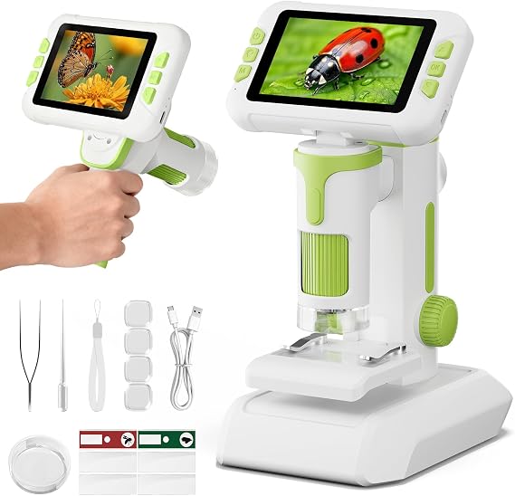 1600X Microscope for Kids,1080P 4.0" Digital Screen Kids Microscopes with Slides Kit, Educational Science Kit Toys for Christmas Birthday Gifts for 3-14 Year Old Children Students