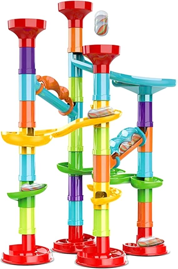 50Pcs Marble Run Set, Building Blocks, 15 Glass Marbles