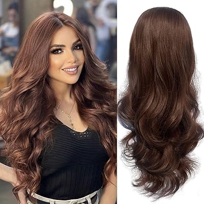 Half Wig Long Wavy Reddish Brown Wig 34 Full Head Curly Half Wigs Clips in on Synthetic Hair Extensions Hairpieces for Women Quick Weave Self Styled in 60 Seconds Half Wigs