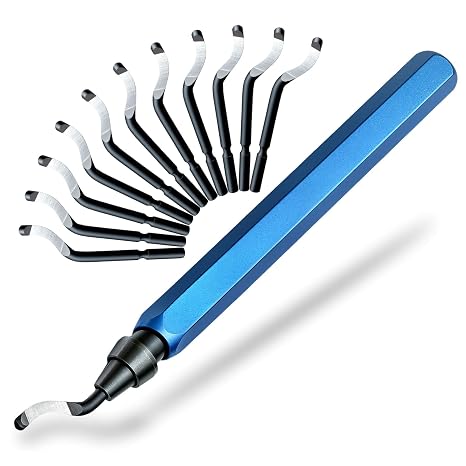 13-Piece Deburring Tool for 3D Printing, HSS Blades Aluminum Handle | Includes 12 M2 HSS Blades and Aluminum Handle, Professional Burr Remover for Metal, Resin, Copper and PVC Pipes - Blue