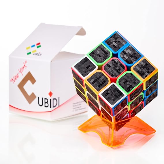 CUBIDI® Zauberwürfel 3x3 - Typ New York Speed-Cube mit optimierten Dreheigenschaften Magic Cube für Anfänger und Fortgeschrittene geeignet zum Speed-Cubing mit aufgeklebten Carbon-Sticker