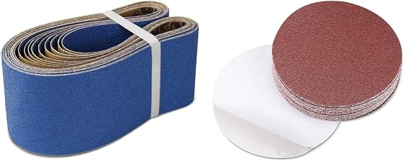 4"x36" 40 Grit Zirconia Sanding Belts & 6" PSA Sanding Discs - 8 Pcs Sanding Belts & 60 Pcs Aluminum Oxide Self Stick Discs for Metal Wood