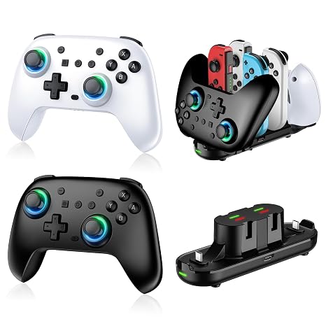 Switch Controllers 2 Pack with Charging Dock, Switch 2 Controller for Nintendo Switch/Switch 2/OLED/Lite, RGB Wireless Switch 2 Pro Controller with Wake up/6-Axis Gyro/Dual Vibration/Turbo/Screenshot