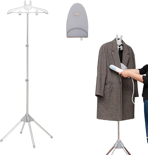 Steam Stand for Clothes Handheld Steamer Stand with Ironing Glove Telescopic Tripod Clothes Rack Clothes Rack for Steam Ironing (Light Grey)