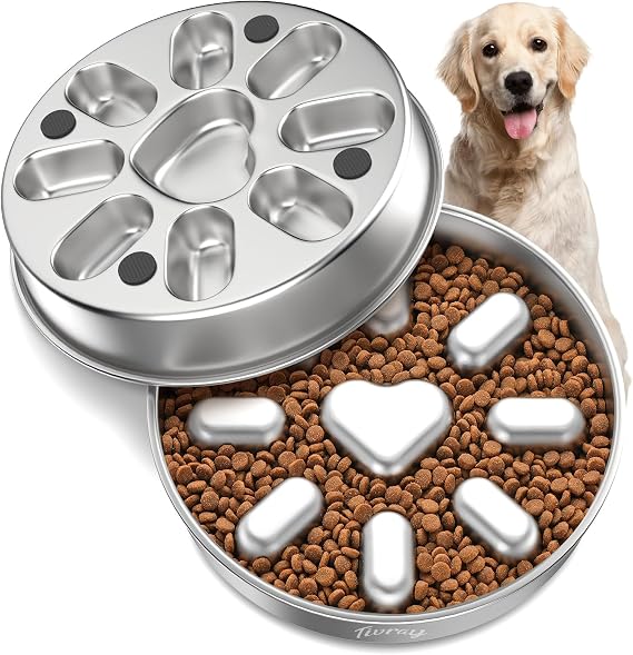 Slow Feeder Dog Bowls, 304 Stainless Steel Slow Feeder Bowl, 3 Cups | Metal Pet Food Bowl Prevent Choking, Non-Slip Base for Medium & Large Breed, Bloat Stop, Dishwasher Safe