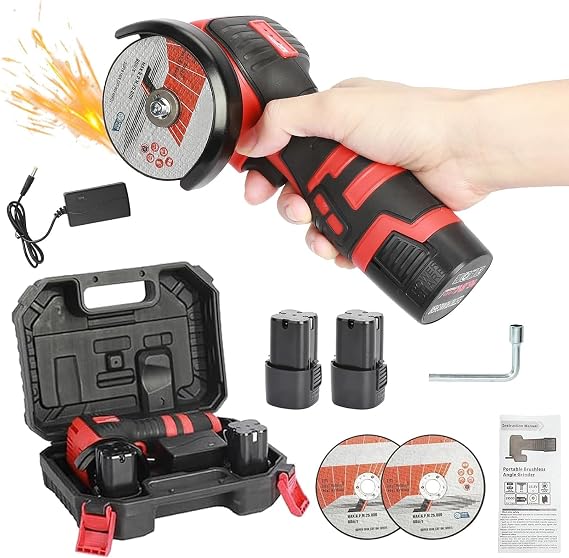 Cordless Angle Grinder 18V 550W, Battery Mini Angle Grinder, Power Angle Grinder Tool, Brushless Angle Grinder Electric Handheld Cutter Machine for Grinding Cutting Polishing with Suitcase