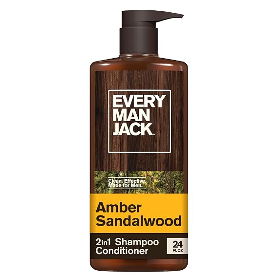 Every Man Jack Men's Shampoo & Conditioner 2-in-1, Amber Sandalwood, 24 oz
