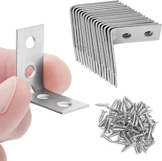 Angle Brackets for Wood Corner Bracket 16 Pcs Galvanised L Shaped Brackets for Fixing and Repairing Small Shelves, Windows, and Cabinets | 25mm x 25mm