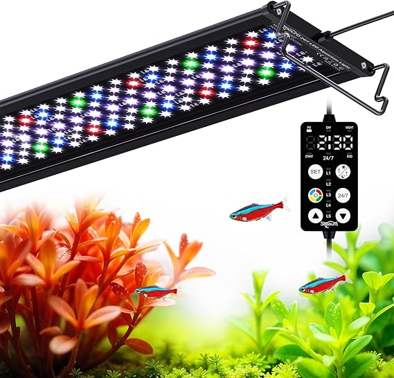 SEAOURA Aquarium LED Light with 24/7 Timer for 60-75cm Fish Tank | SR-657 high PAR LEDs, day & night cycle, 3 timers + memory, 20 dimming, 15min gradiant, adjustable brackets, aluminum [Energy Class E]