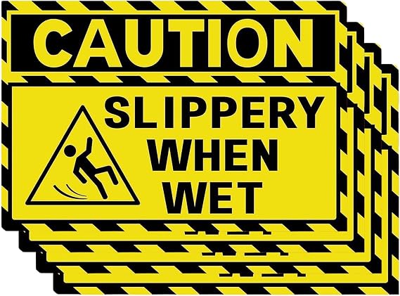 4 Pack Caution Floor Slippery When Wet Sign 5 x 8 Inch Vinyl Wet Floor Signs