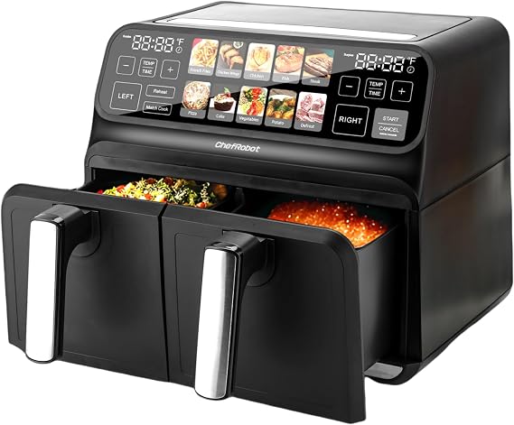 ChefRobot Dual Air Fryer 8 Quart TFT Touch Screen Non Toxic for Family Size/Kitchen/RV