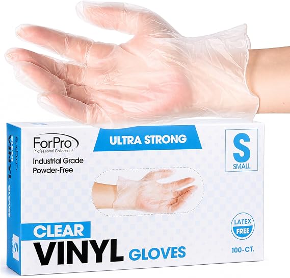 ForPro Disposable Vinyl Gloves, Industrial Grade, Powder & Latex Free, Non-Sterile, Food Safe, 2.75 Mil Palm, 3.9 Mil Fingers