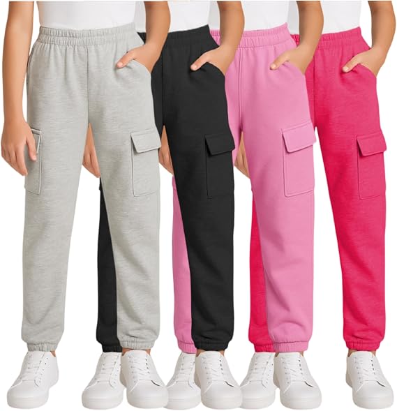 Real Love Girls Sweatpants 4 Pack Basic Fleece Jogger and Flare Pants
