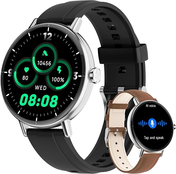 Smart Watch for Men Womem Answer/Make Call,1.27" HD Dynamic Dial Fitness Watch with Heart Rate/Sleep/SpO2, Leahter Ladies Smartwatch for iPhone/Samsung/Android,IP68 Waterproof,110+ Sport Mode-Black