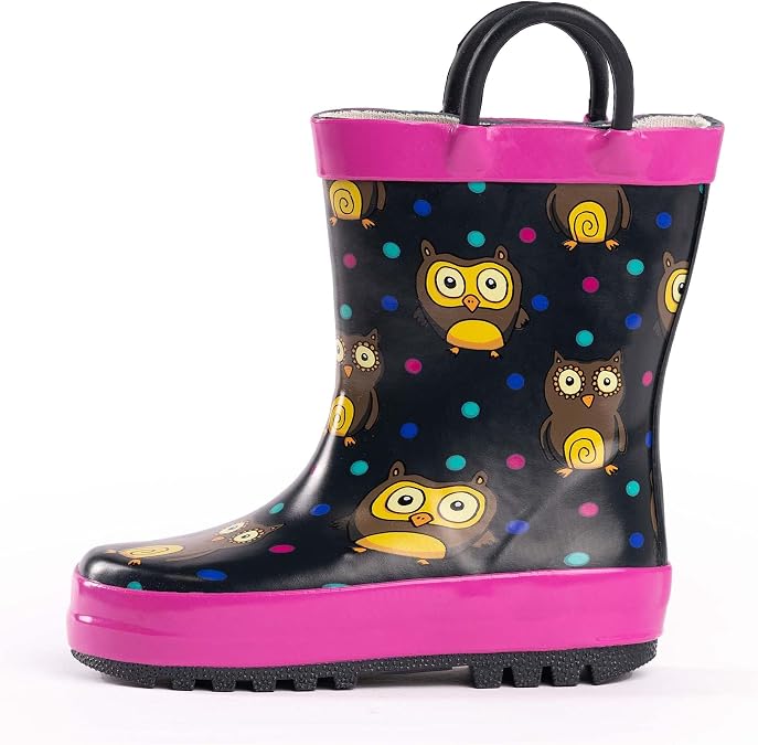 NORTY Rubber Rain Boots for Kids - Waterproof Toddler Rain Boots with Easy Pull Handles, Solid & Printed Rainboots for Boys and Girls