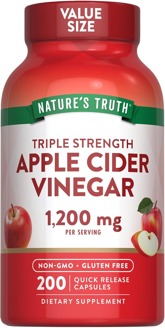 Nature's Truth Apple Cider Vinegar Capsules | 1200mg | 200 Pills | Extra Strength | Value Size | Non-GMO & Gluten Free Supplement