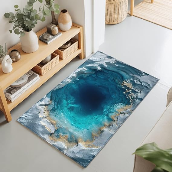 Large Area Rugs for Bedroom Living Room, Blue Soft Non Slip Carpet Bedside Rug, Underwater Coastal Rippling Gradient Rectangular Floor Cover Kitchen Accent Rug 2'x3' for Dining Room/Office