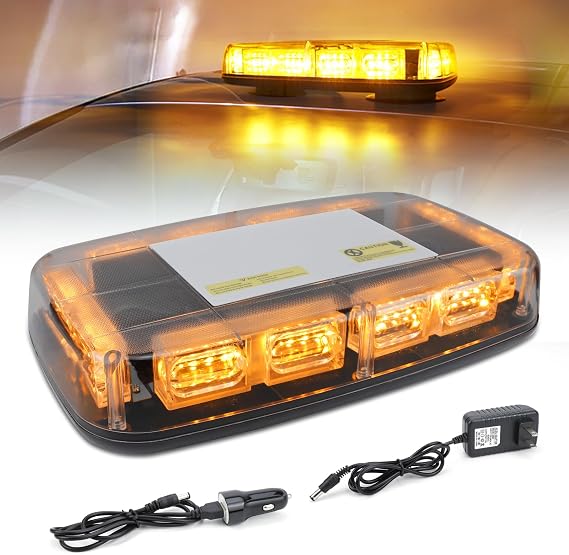 Rechargeable Amber Strobe Light for Truck,48LED 17 Flashing Modes,High Low Brightness,Beacon Rooftop Warning Hazard Traffic Lights w/Magnetic Base for Construction Vehicles
