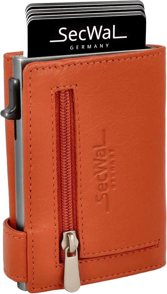 SecWal Card Case with Coin Compartment Zip Made in Germany Genuine Leather Mini Wallet incl. E-Book for Men and Women with RFID Protection Leather Wallet Small Purse (9.5 cm x 7.0 cm x 2 cm)