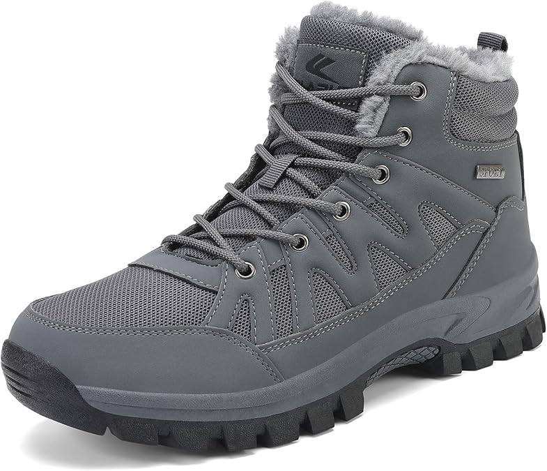 FLARUT Men's Snow Boots Waterproof Fur Lined Ankle Non-Slip