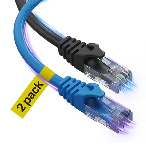 10Gbps Cat 6 Ethernet Cable 6 Ft 2 Pack, Blue & Black | Outdoor&Indoor High Speed Internet Network Cable, Long Cat6 Ethernet Patch Cable, Computer LAN Cable for Router, Modem, PS4/5