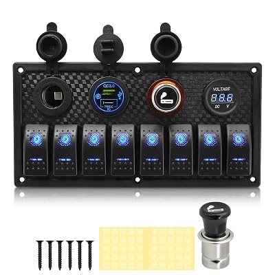 BYYOUIV 8 Gang Rocker Switch Panel with PD Type-C & USB Charger, Voltmeter, SPST Toggle Switches for Boats, Cars, RVs