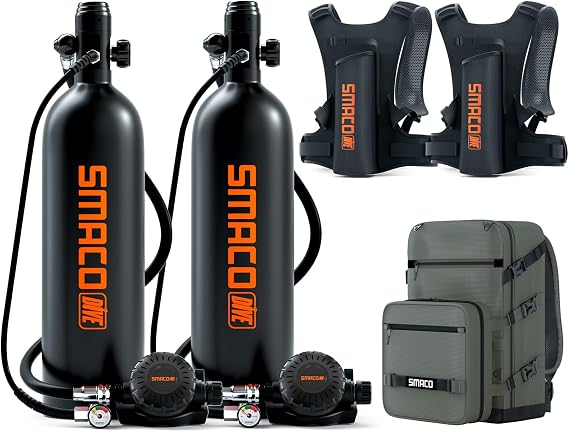 SMACO S700 Plus Dual Mini Scuba Tank 1.9L Kit with Scuba Tank Backpack