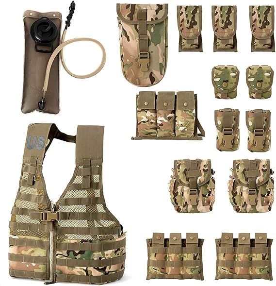 MT Military MOLLE 2 Army Vest, Rifleman FLC Set with Outer Pouches, Assault Backpack and Hydration Pack