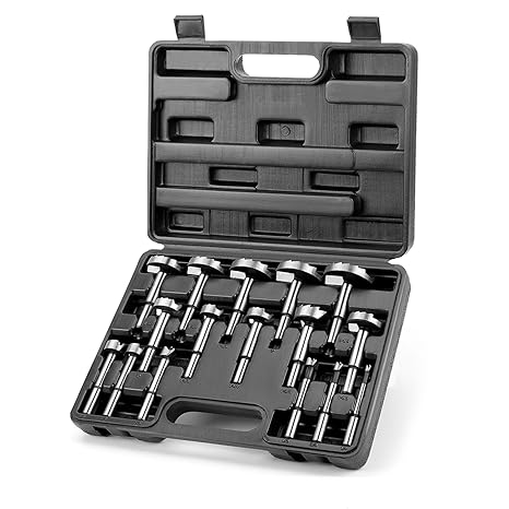 COMOWARE Forstner Bit Set 16pcs for Woodworking, Precision Carbon Steel Drill bits for Clean Holes, Professional Heat-Treated Boring Tool Kit for Plastic & PVC, 1/4" to 2-1/8" Sizes