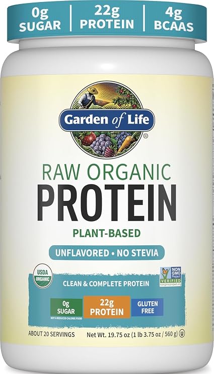 Garden of Life Raw Organic Protein Powder, Vegan, Unflavored, 20 Servings