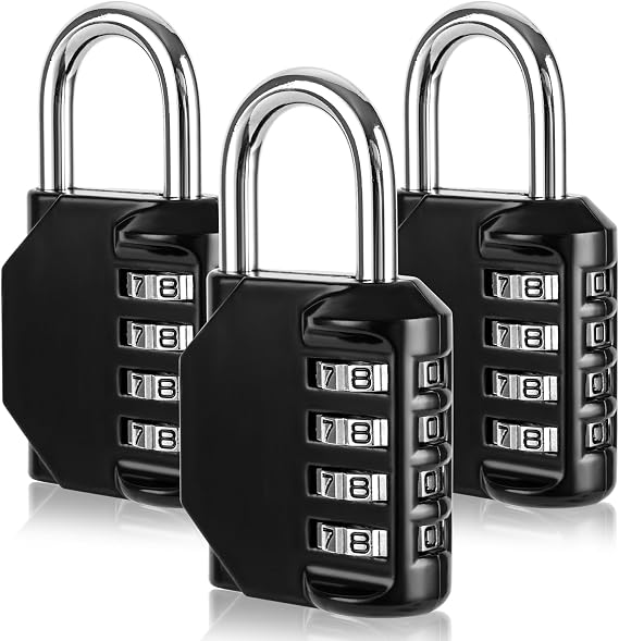 Pack of 3 Padlock Combination Lock 4 Digit Lock with Combination Code