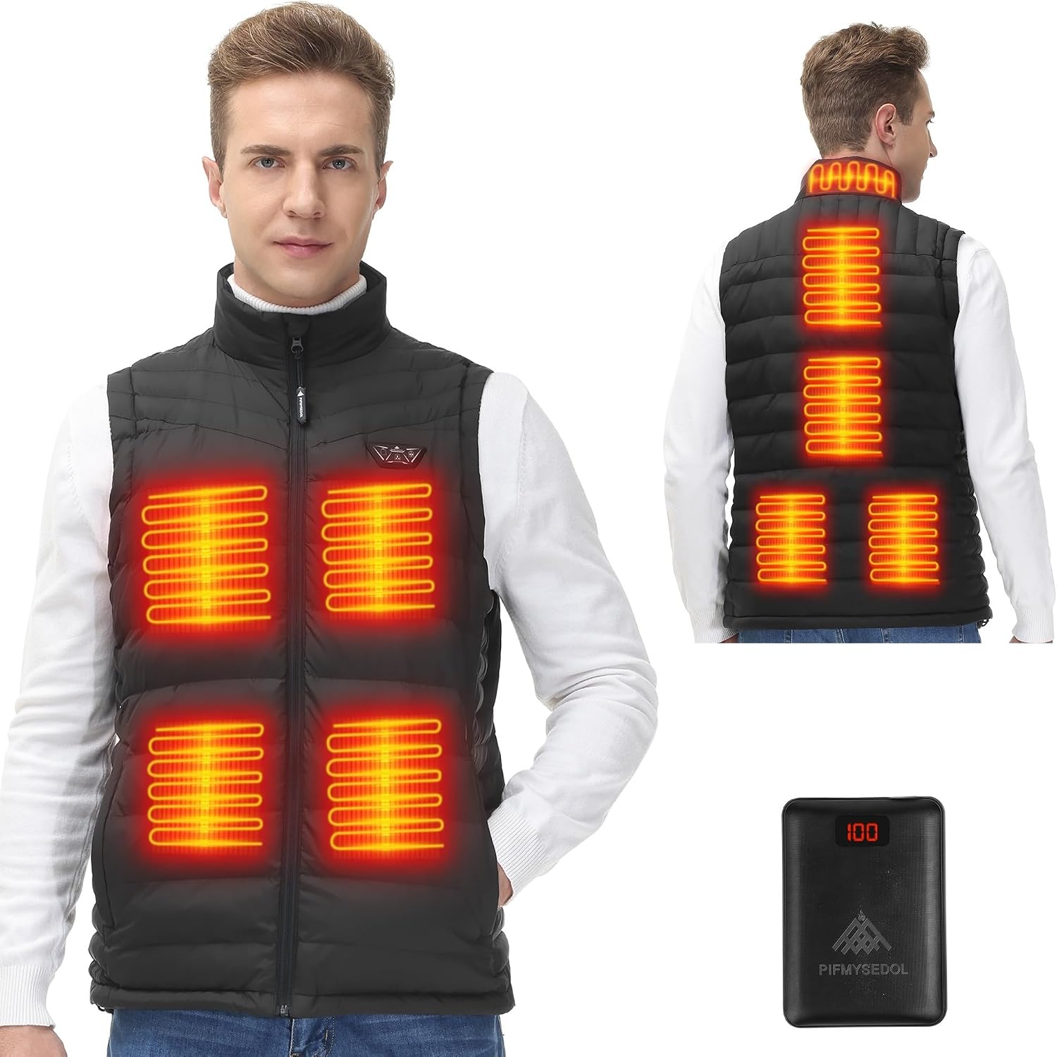 Mens Heated Jacket with Battery Pack, Outdoor Sports Heated Vests for Men in Black, Mens Gift