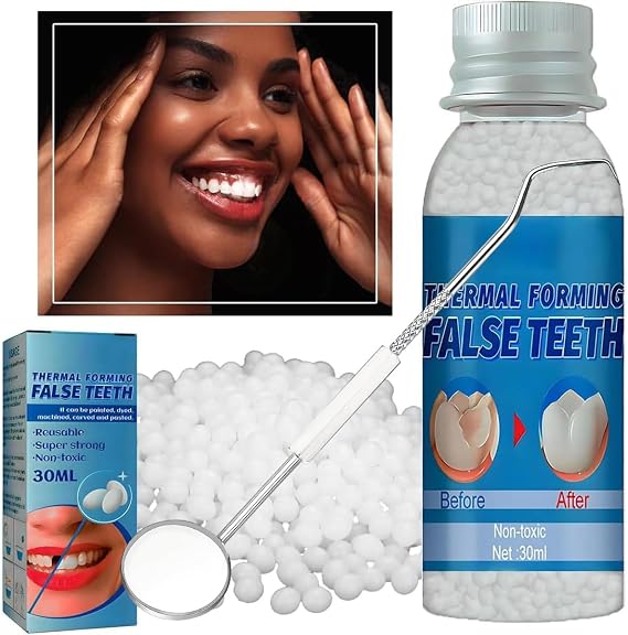 Tooth Provisional Teeth Kit, Provisional Fake Teeth Replacement Kit for Provisional Restoration of Missing & Broken Teeth Replacement Dentures, DIY Heat Fit Beads. 30Ml -1 Bottle