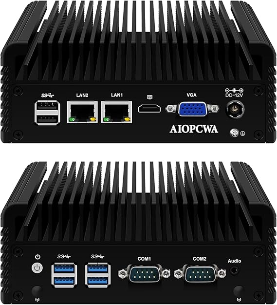 Fanless Mini PC, Industrial Commercial Embedded PC, Intel Core i5 5200U, 2 x 2.5GbE i226V LAN, 2 x COM RS232 Serial Ports, 7/24 Silent Fanless Industrial Mini PC, 8GB RAM 128GB SSD, WinOS
