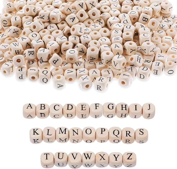 1060pcs Wood Letter Beads for Bracelets 10mm Natural Square Wooden Beads A-Z Sorted Wooden Loose Letter Beads Cube Beads Letter Beads Bulk for Jewelry Bracelet Making