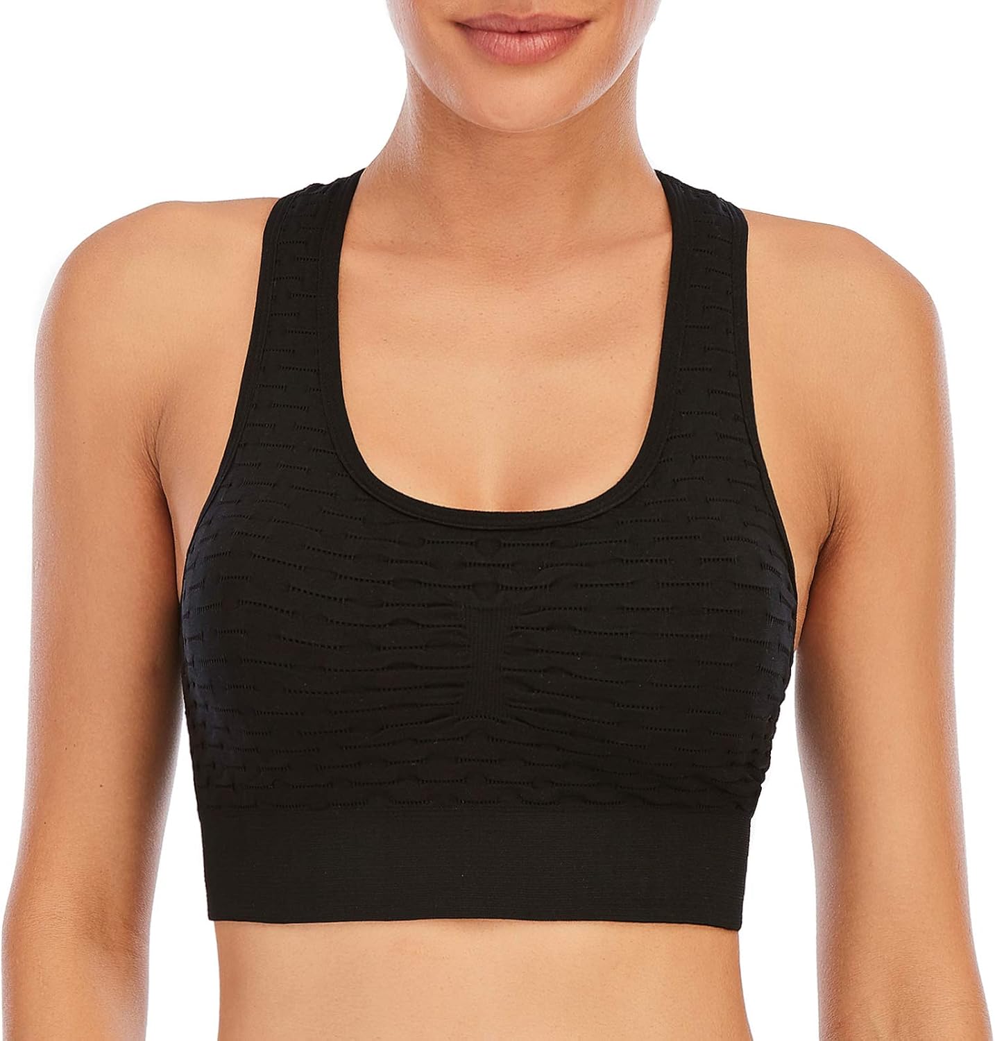 Youloveit 1 or 3 Packs Racerback Sports Bras for Women Textured Padded Yoga Sports Bra with Removable PadsL,Black