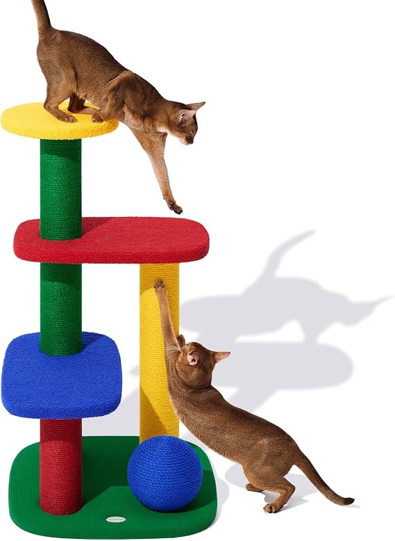 VETRESKA 38.6" Multi-Level Cat Tower, Sisal Scratching Post Scratch Ball