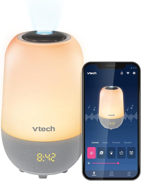 VTech Baby Soothing Sleep Trainer V-Hush Pro 2 with 200+ Stories/Songs/Sounds & Professional Sleep Program, Bluetooth HD Speaker, One-Touch Night Light, Ceiling Projector, Free App: BC8314