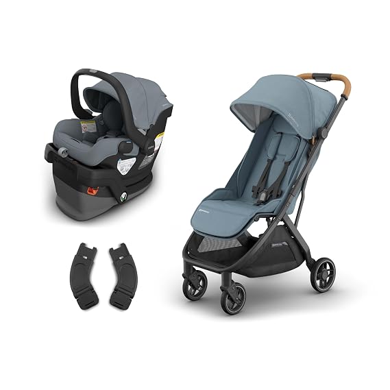UPPAbaby Minu V3 Stroller + Mesa V3 Infant Car Seat Travel System Combo - Adapters, Car Seat, Base + Infant Insert Included Dillan + Callum (Stone Blue)