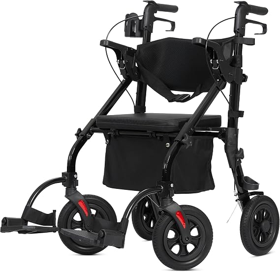 ELENKER 2 in 1 All Terrain Rollator Walker & Transport Chair, Black