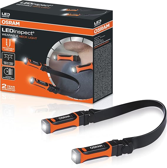 OSRAM LEDInspect WEARABLE NECK LIGHT, LED inspection light, 6500K, rechargable neck light, detachable torches with two light functions, hands free