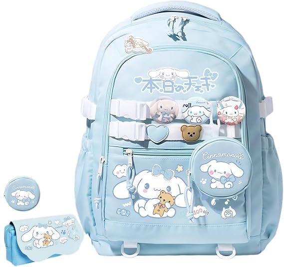 Kawaii Backpack with 21Pcs Accessories Anime Cartoon Anti-Theft Travel Aesthetic New Semester Gifts Bag with Cute Pins