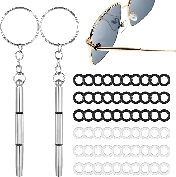 60 PCS Eyeglass Hinge Tighteners, Eyeglass Repair Kits and 2 PCS Screwdrivers Silicone Eyeglasses Frame Grips for Loose Temple Arms