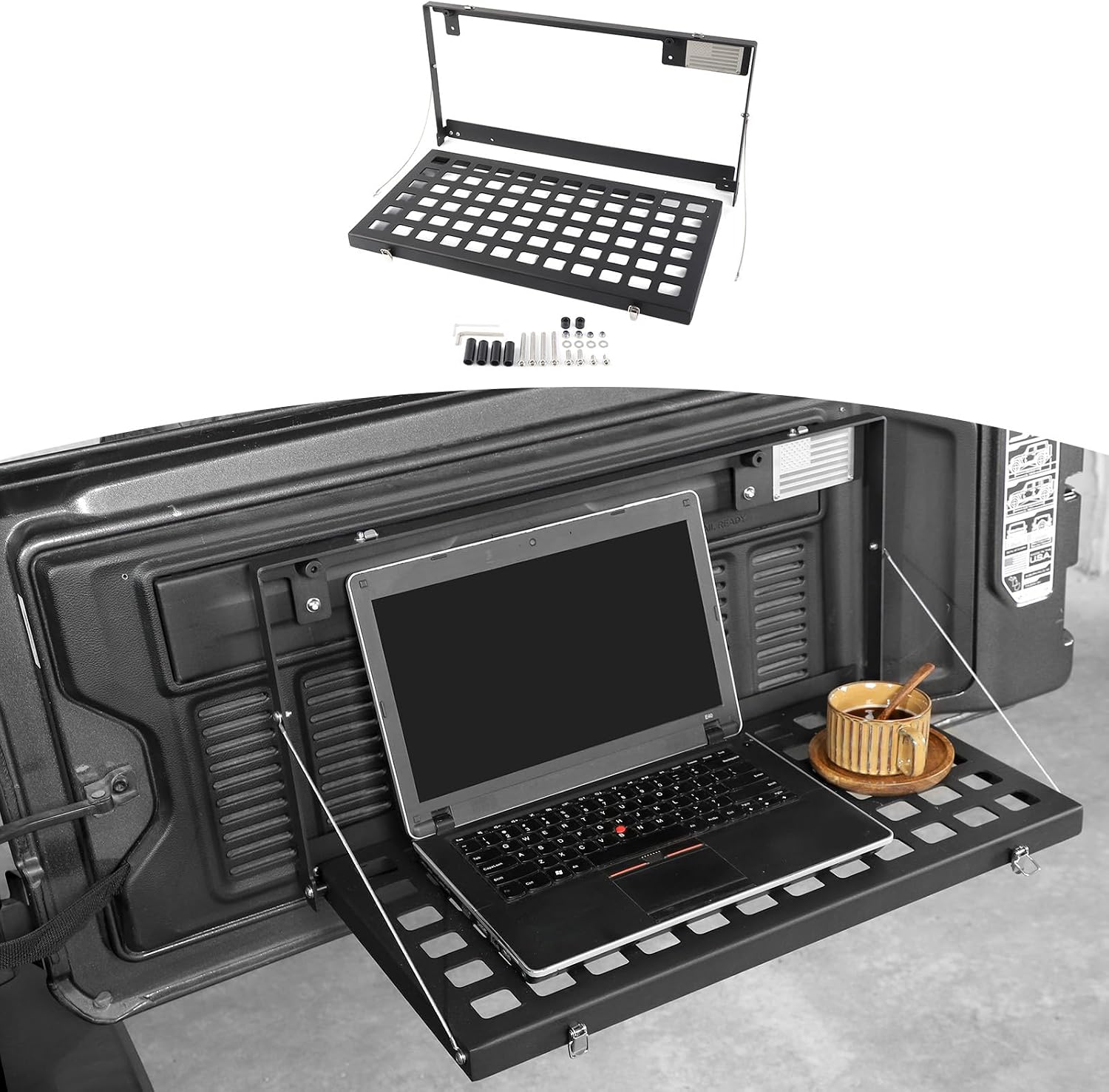 RT-TCZ For Wrangler JL Tailgate Table Molle Panel Folding Compatible with Jeep Wrangler JL JLU 2018-2024 Black Flag Storage Accessories